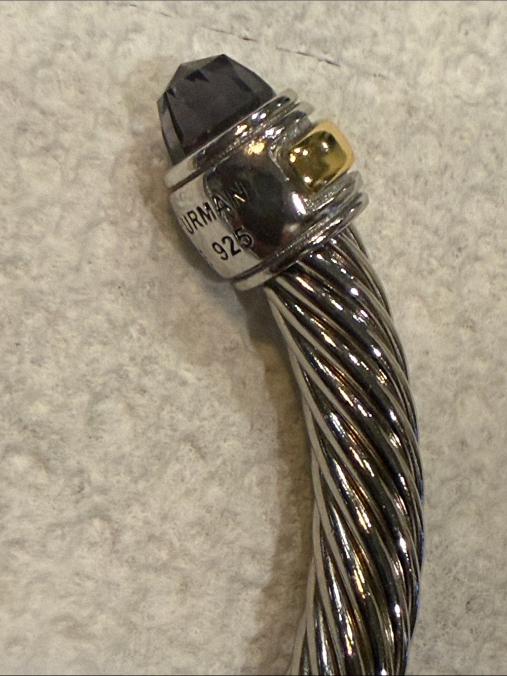 David Yurman copy, Twisted Cable Cuff Bracelet with Stone End Caps - Silver - Picture 4 of 4